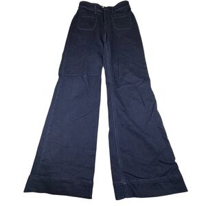 NEW Faherty Pants Women's Size 30 Blue Stretch Terry Slim Wide Leg Preppy Jeans